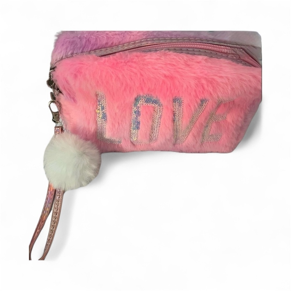 Kensie Cosmetic Bag Gift Set Pink Ombre Faux Fur
